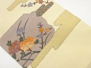 ヱ霞に草花模様織出し名古屋帯